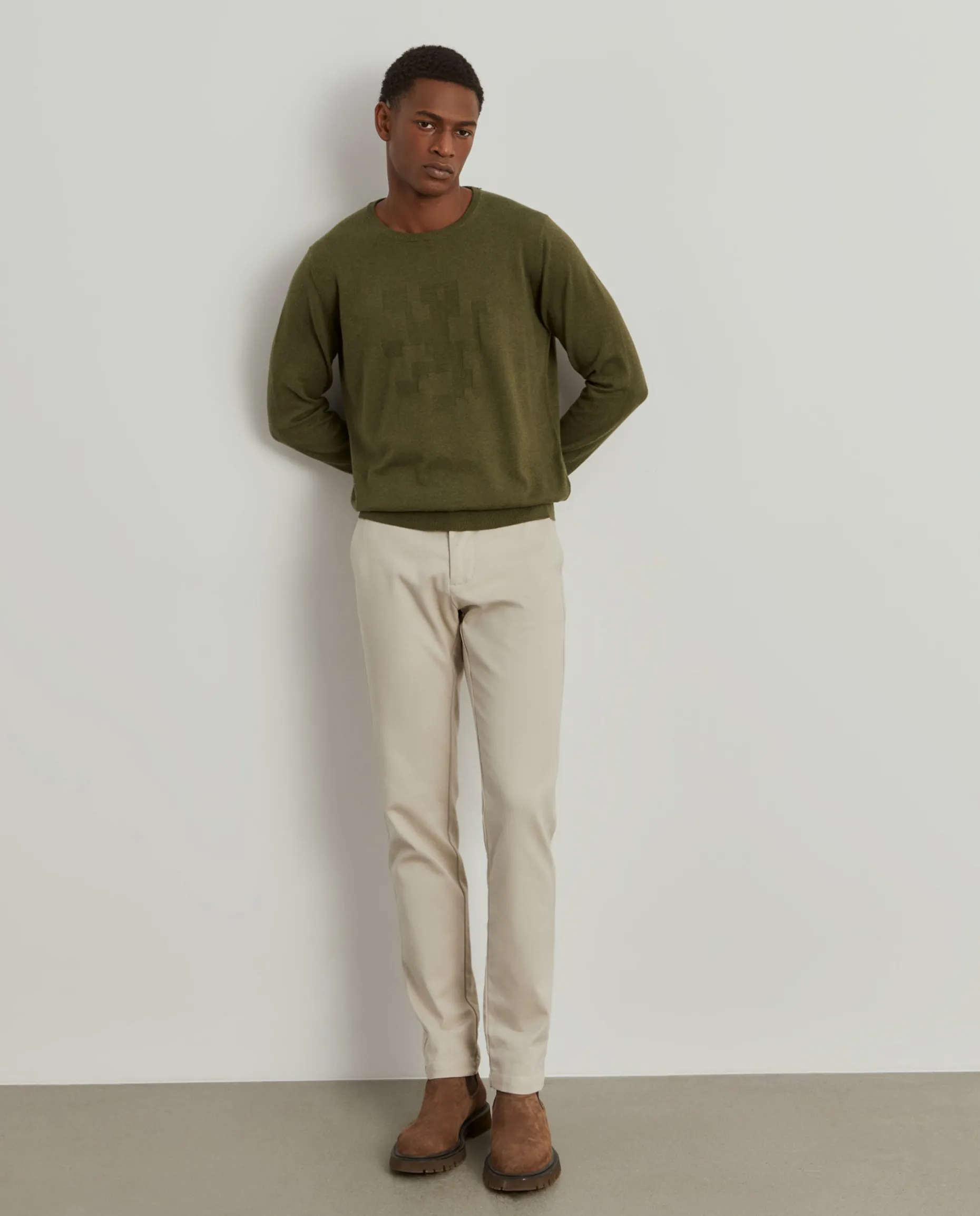 Camisola decote redondo em algodão e caxemira