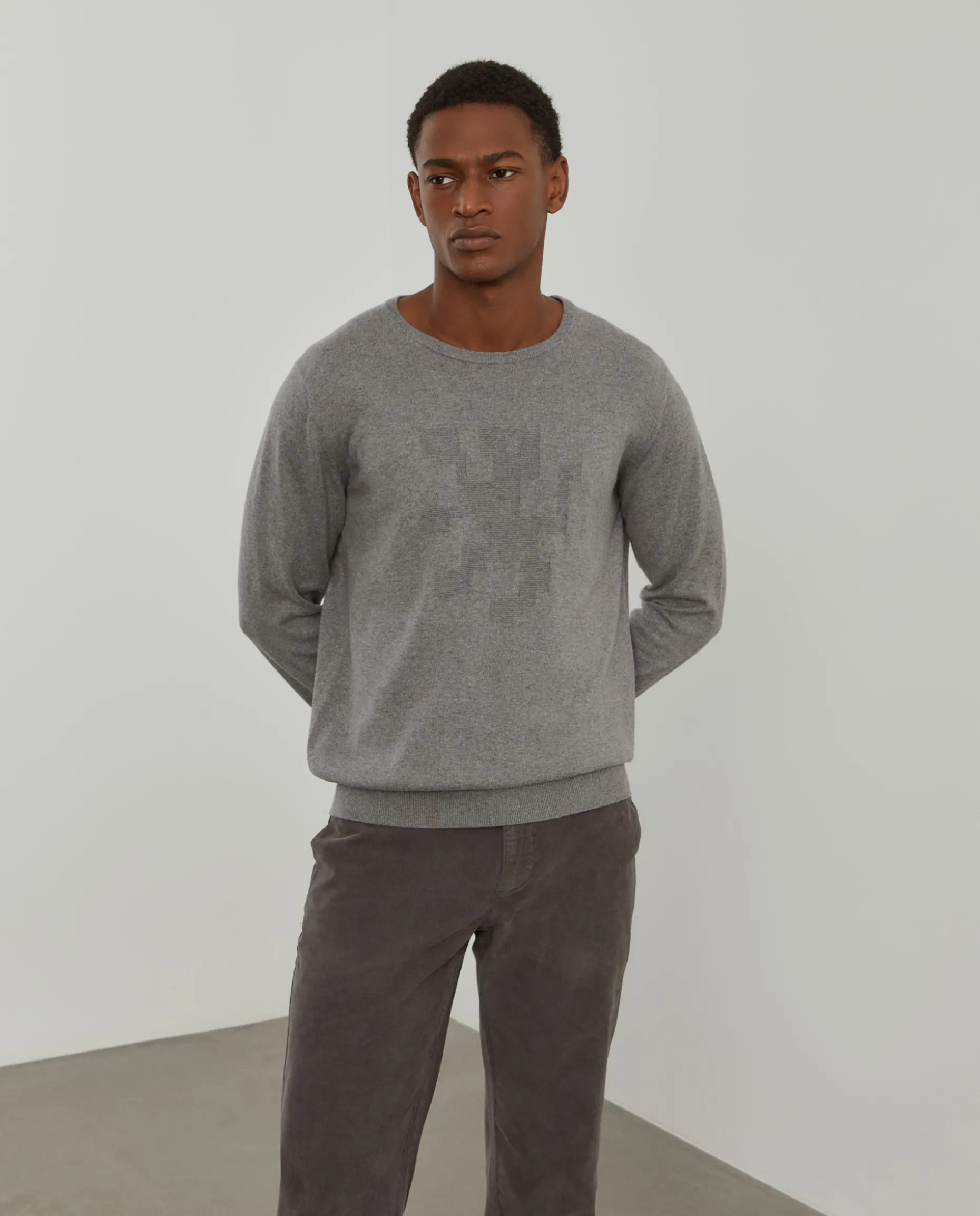 Camisola decote redondo em algodão e caxemira