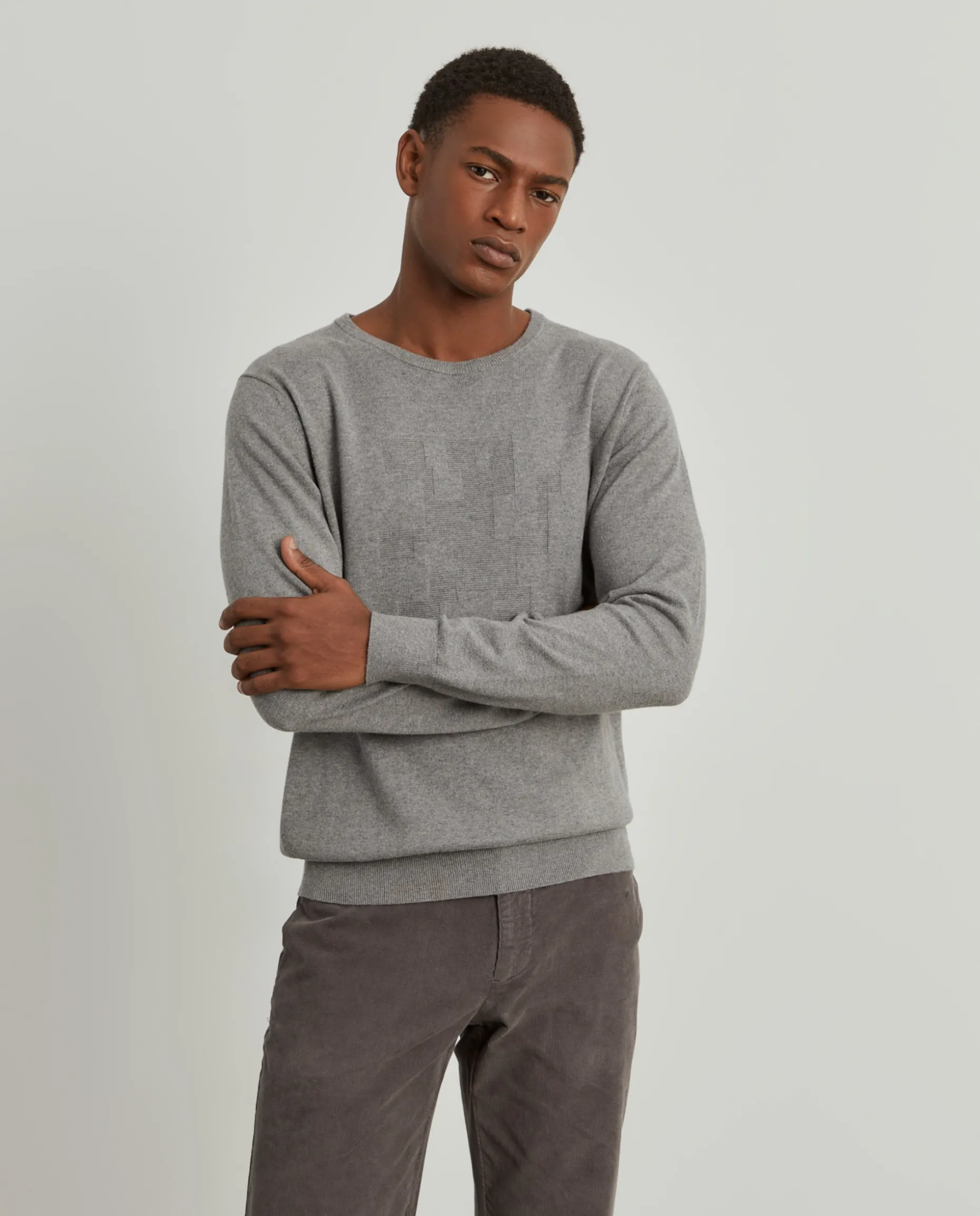 Camisola decote redondo em algodão e caxemira