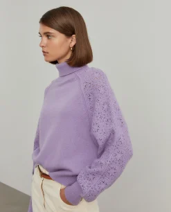 Camisola gola alta mangas croché