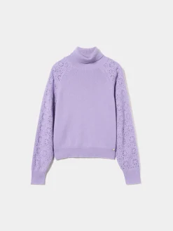 Camisola gola alta mangas croché