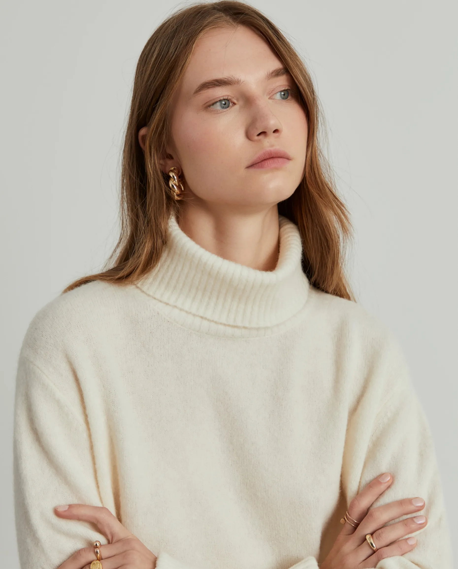 Camisola gola alta mistura de lã e alpaca