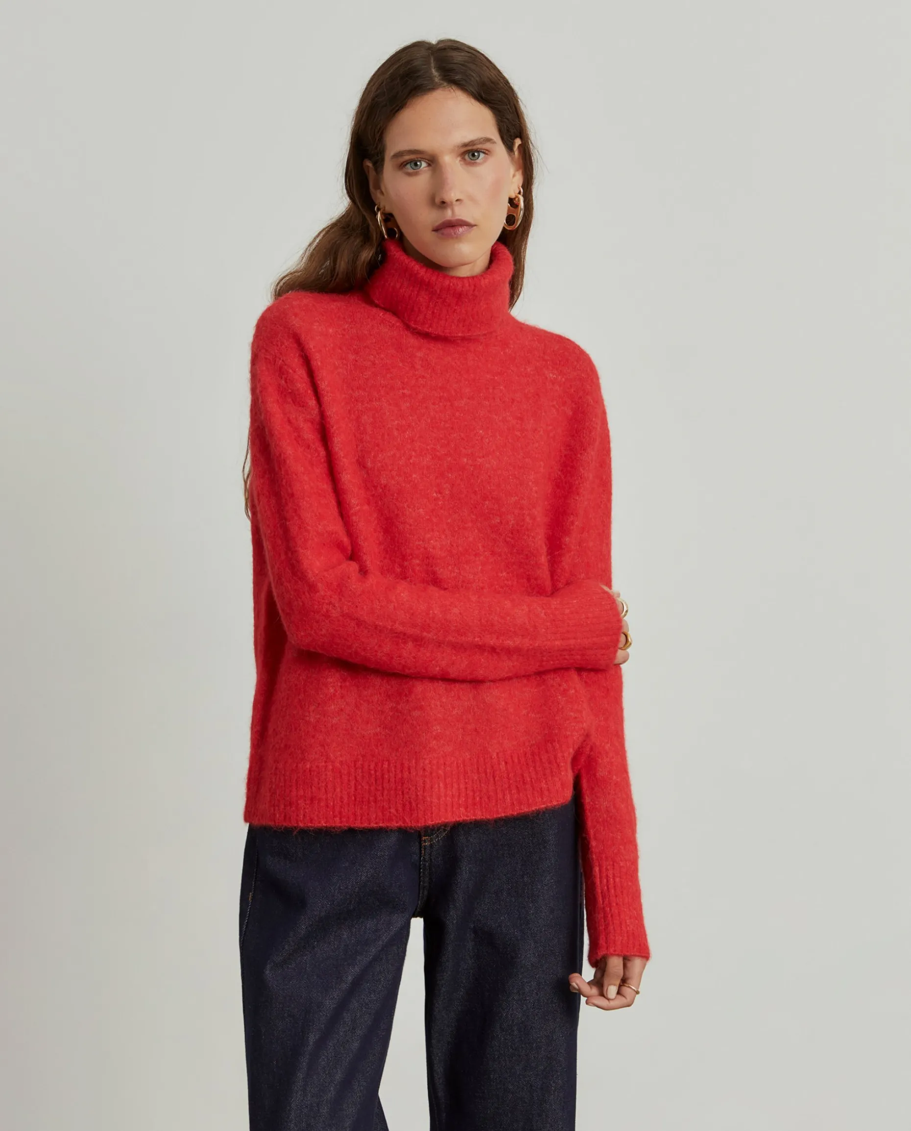 Camisola gola alta mistura de lã e alpaca