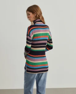 Camisola gola alta riscas multicolores