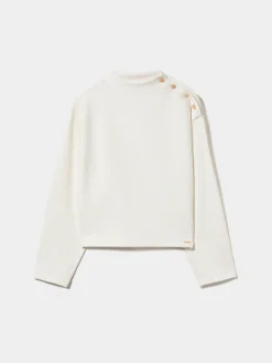 Camisola malha canelada botões dourados