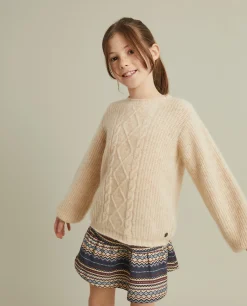 Camisola malha entrançada mistura de lã e mohair