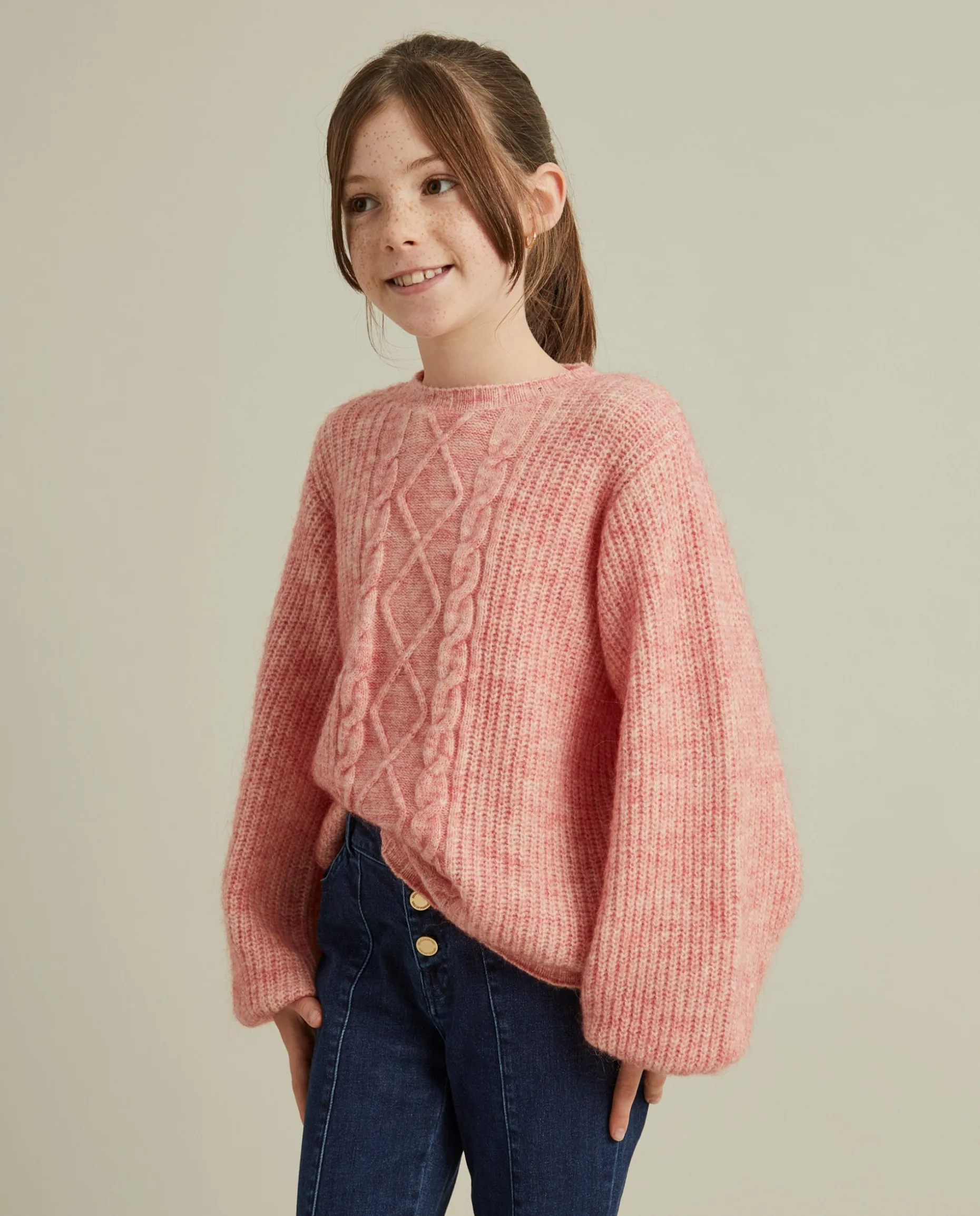 Camisola malha entrançada mistura de lã e mohair