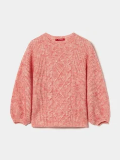 Camisola malha entrançada mistura de lã e mohair