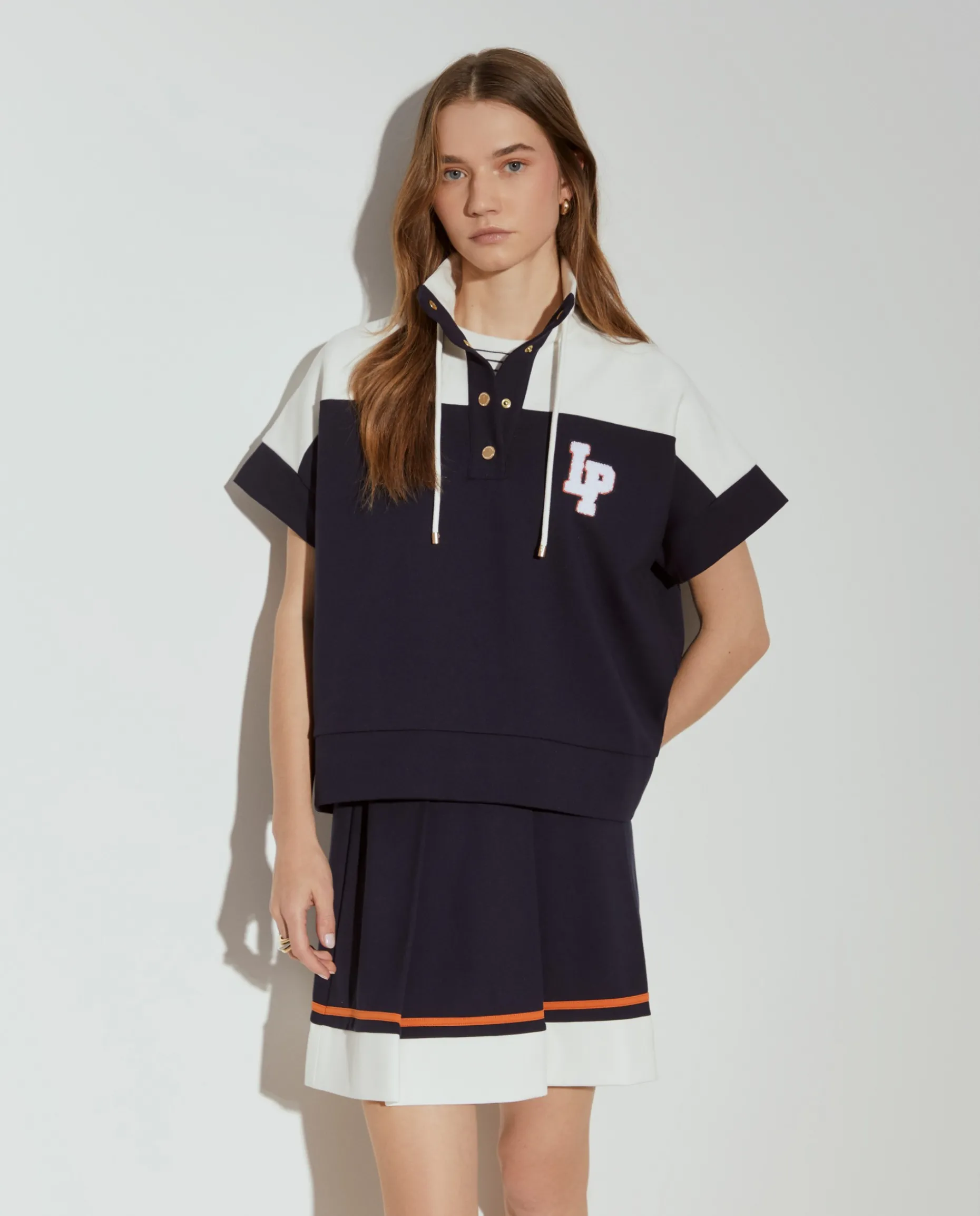 Camisola manga curta malha bicolor