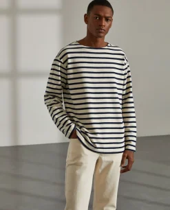 Camisola para homem bicolor com riscas e gola redonda