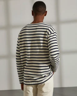 Camisola para homem bicolor com riscas e gola redonda