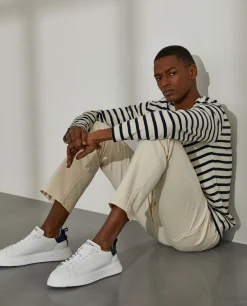 Camisola para homem bicolor com riscas e gola redonda