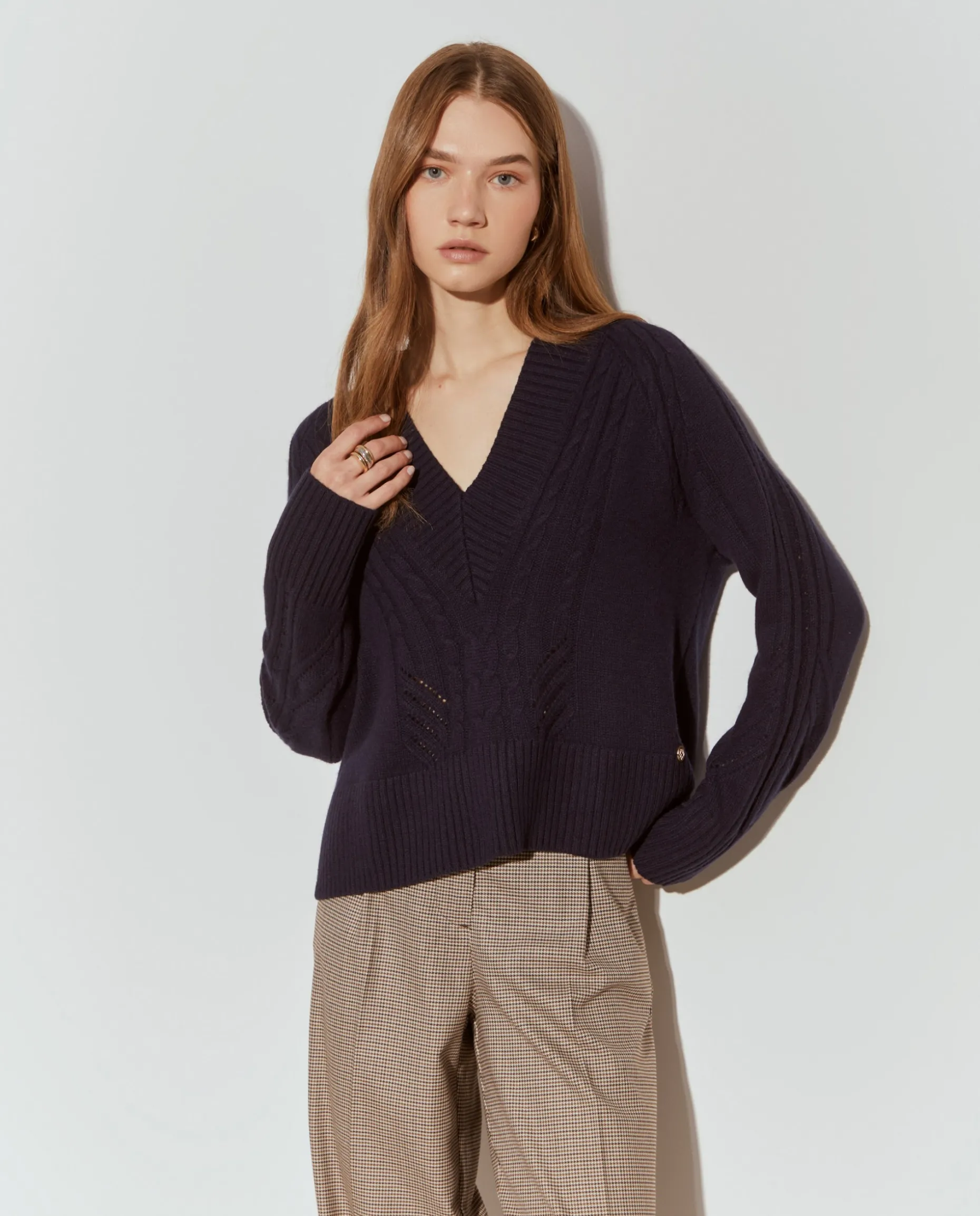 Camisola tricotada com lã e caxemira