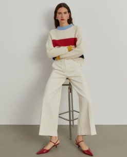 Camisola tricotada às riscas com lã e caxemira