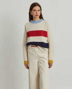 Camisola tricotada às riscas com lã e caxemira
