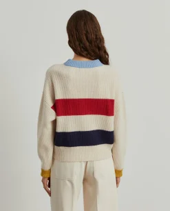 Camisola tricotada às riscas com lã e caxemira