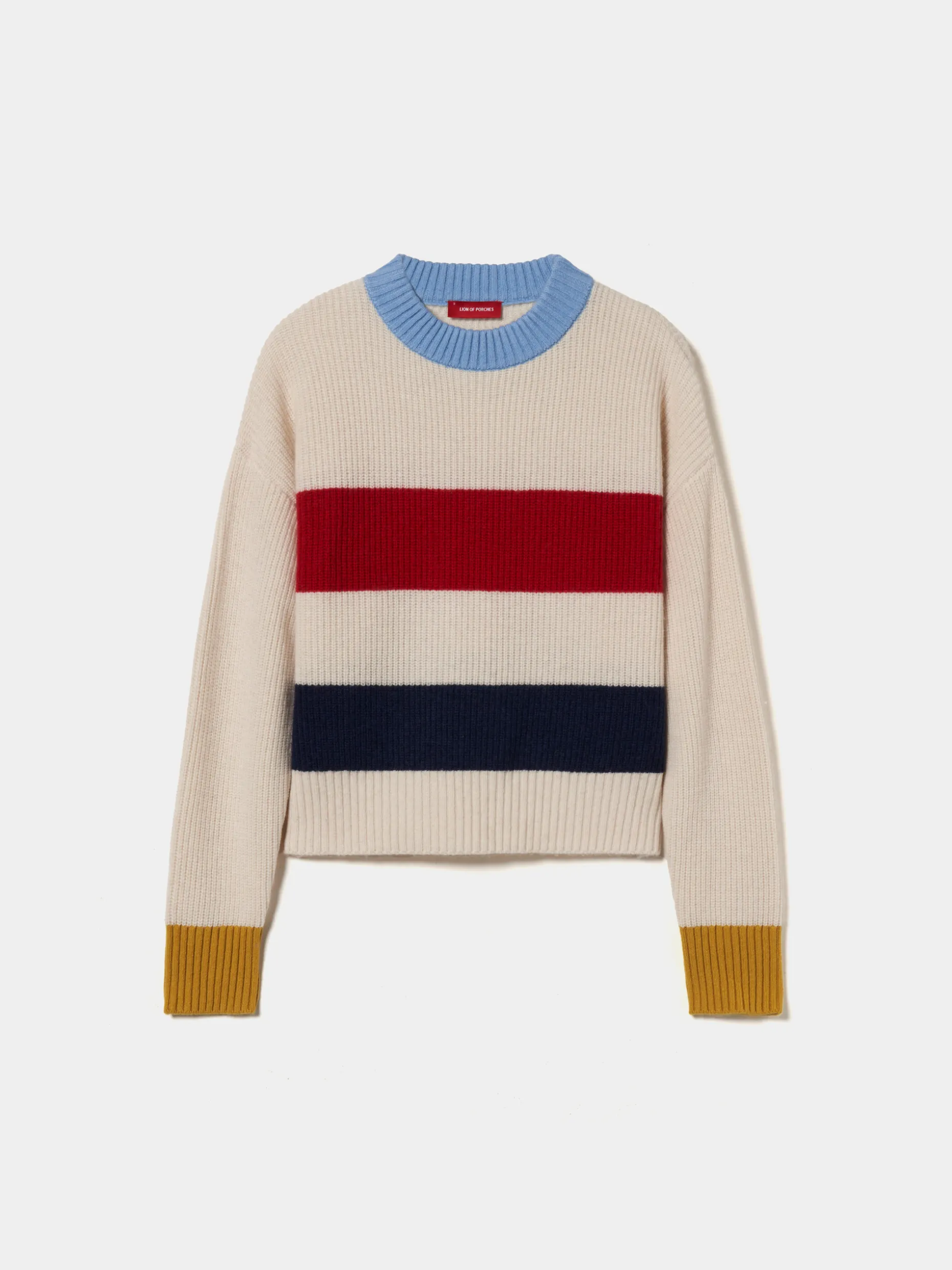 Camisola tricotada às riscas com lã e caxemira