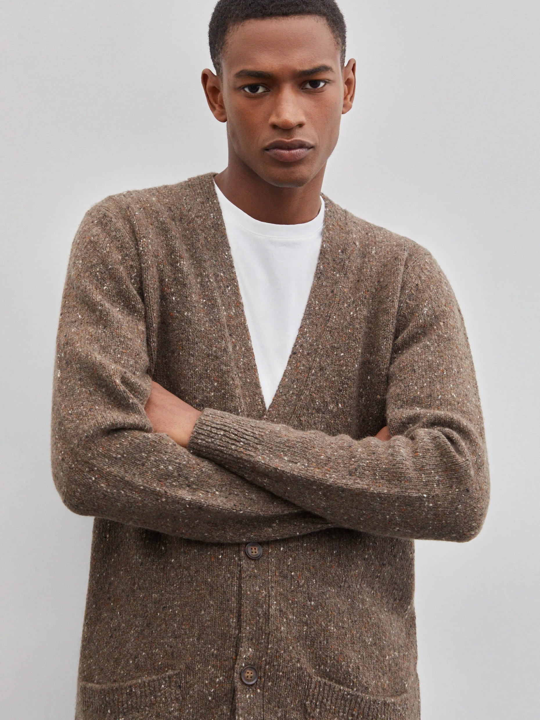 Cardigan bicolor mistura de lã