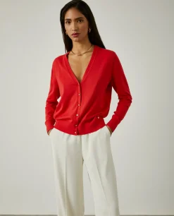 Cardigan clássico com botões em contraste