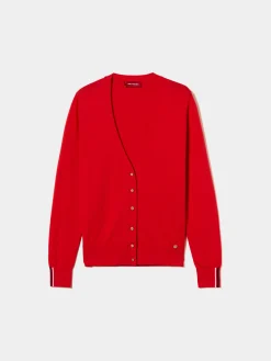 Cardigan clássico com botões em contraste