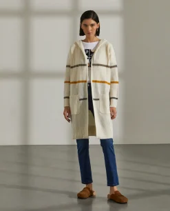 Cardigan comprido com capuz e riscas