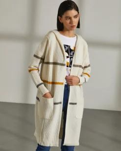 Cardigan comprido com capuz e riscas