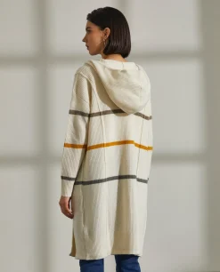 Cardigan comprido com capuz e riscas