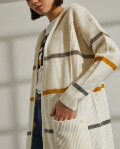 Cardigan comprido com capuz e riscas