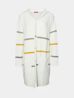 Cardigan comprido com capuz e riscas