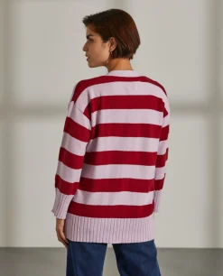 Cardigan riscas lã e caxemira