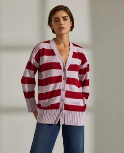 Cardigan riscas lã e caxemira