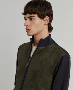 Casaco de malha bicolor frente em contraste