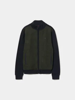 Casaco de malha bicolor frente em contraste