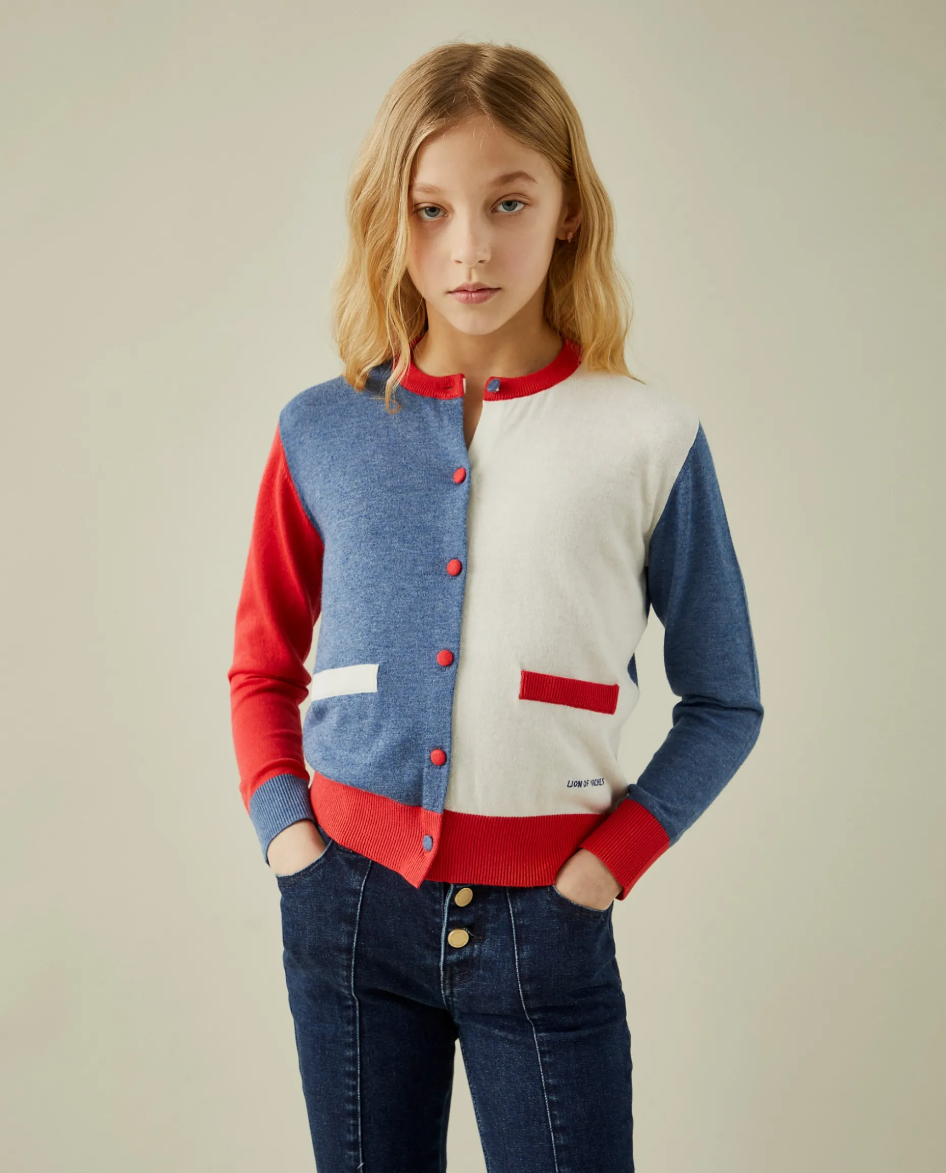 Casaco de malha color block