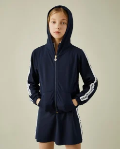 Casaco de malha com capuz e fitas laterais