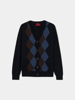 Casaco de malha com losangos em algodão e caxemira