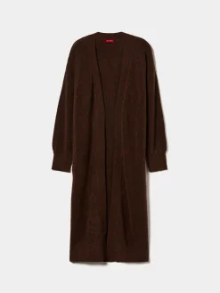Casaco de malha comprido mangas abalonadas