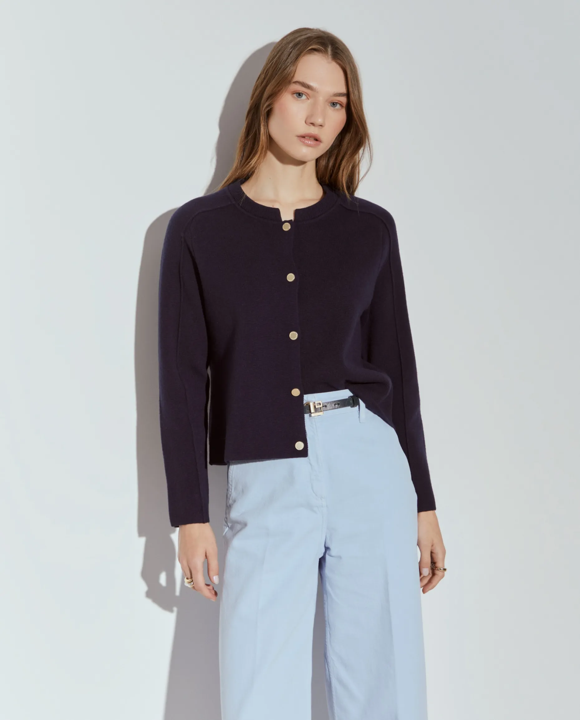 Casaco de malha em lã com molas