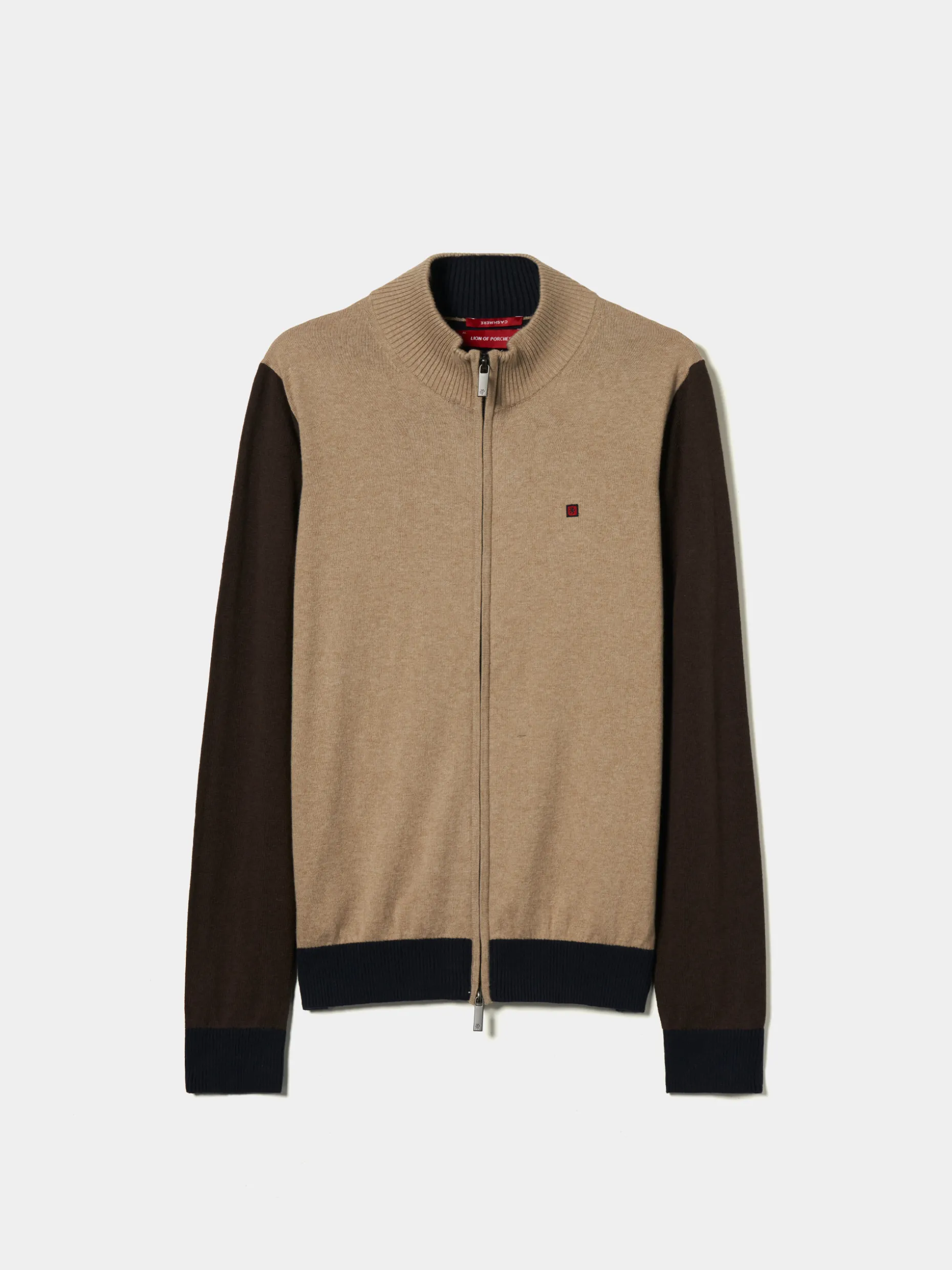 Casaco malha color block com fecho