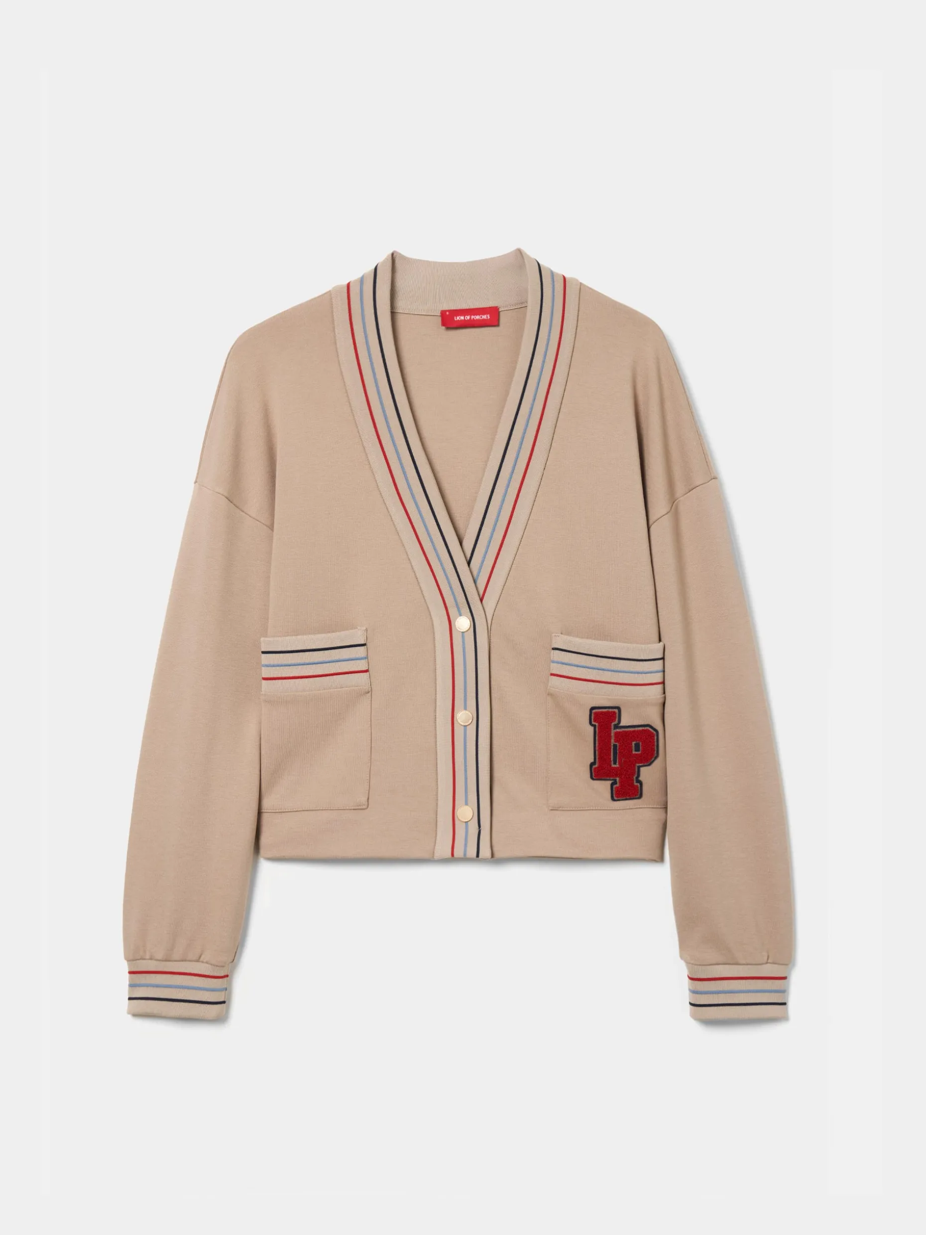 Casaco malha às riscas com bolsos