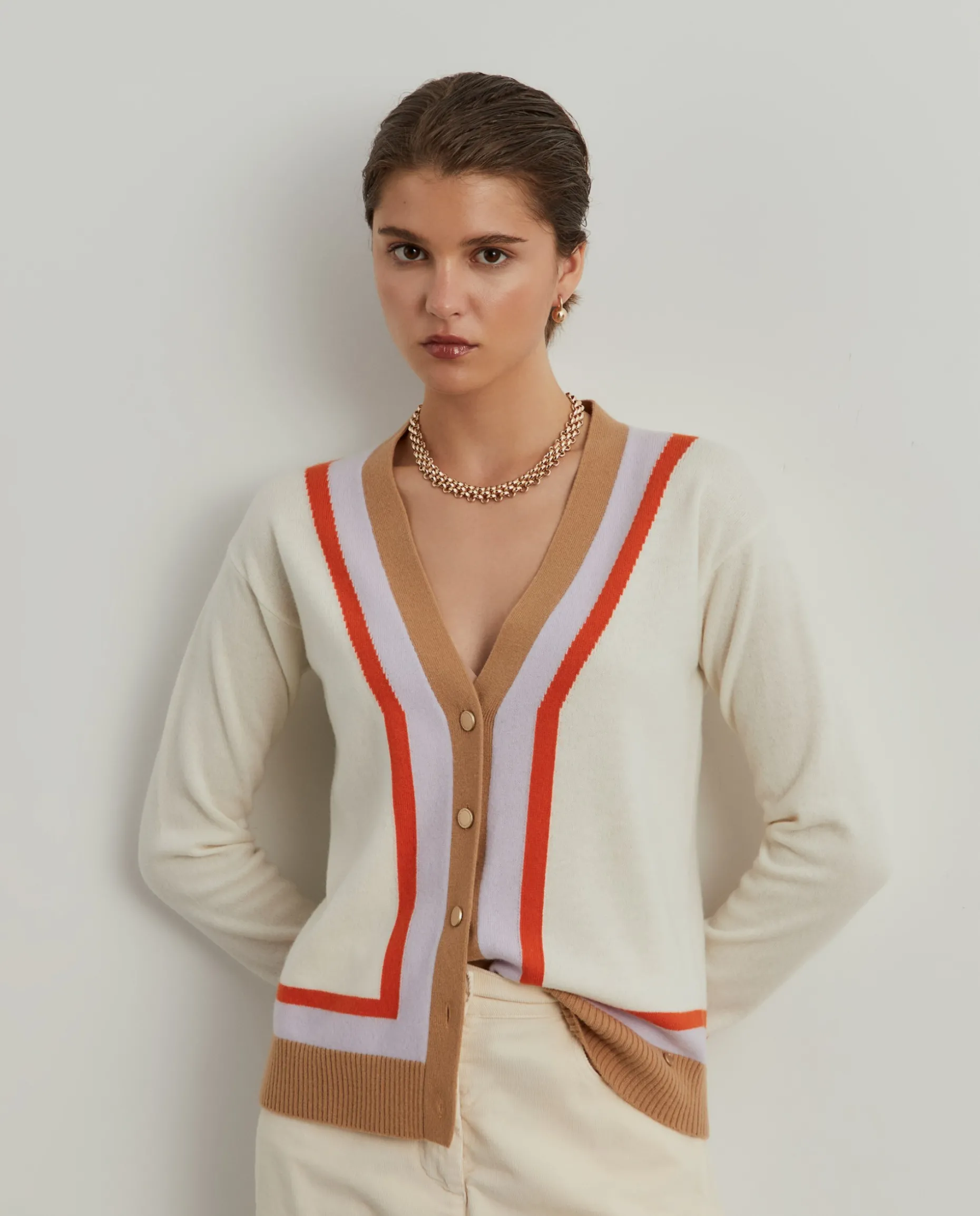 Casaco malha às riscas em lã