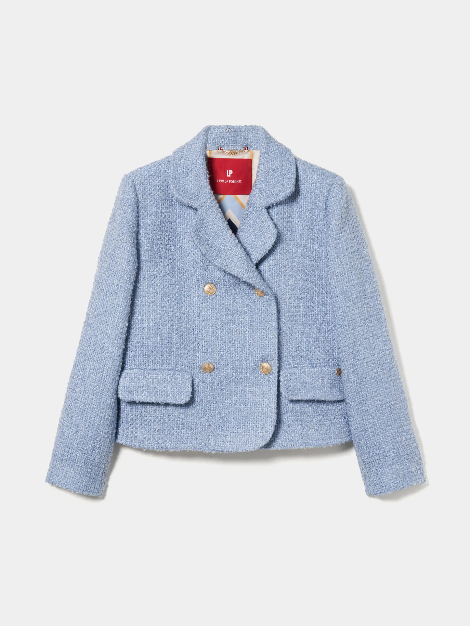 Casaco tweed cruzado com bolsos