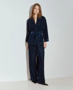 Casaco veludo com cinto