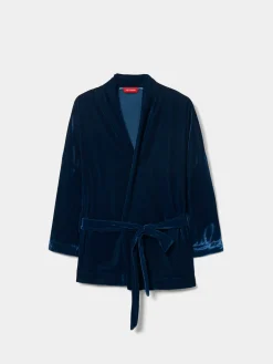 Casaco veludo com cinto