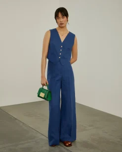 Colete 100% linho com botões brasão dourados