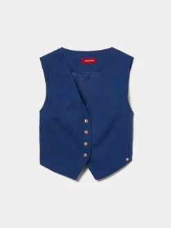 Colete 100% linho com botões brasão dourados