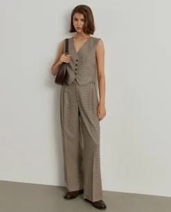 Colete curto pied de poule com bolsos