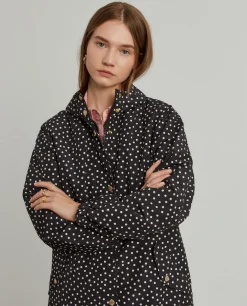 Parka comprida polka dots com capuz