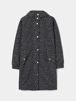 Parka comprida polka dots com capuz
