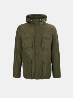 Parka em tecido técnico com capuz e bolsos